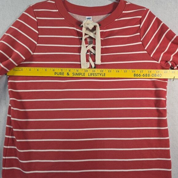 Old Navy Lace Up Striped Sweatshirt Top Shirt Women's size M Red Cream Tie - Picture 7 of 9